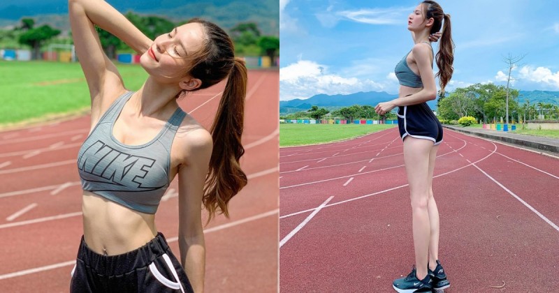 【蜗牛棋牌】熱愛運動的台中辣妹！操場捕獲「長腿逆天」短褲正妹，真理褲露「小蜜桃」果然無敵