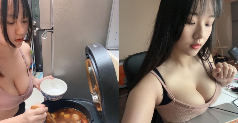 正妹寵物美容師「Angela寶7」防疫在家爆乳料理「牛肉奶麵」