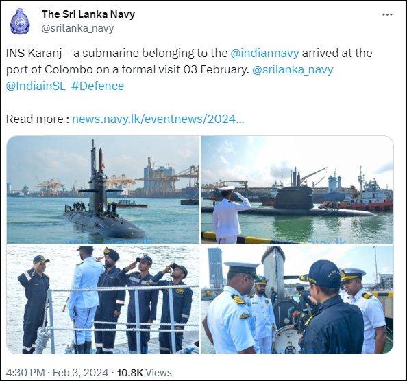 【蜗牛棋牌】印度海军潜艇到访斯里兰卡，印媒炒作“击败中国”