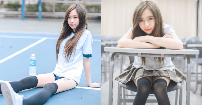 【蜗牛棋牌】甜美學妹「陳之心」趴桌畫面惹人愛，裙底春光若隱若現太養眼