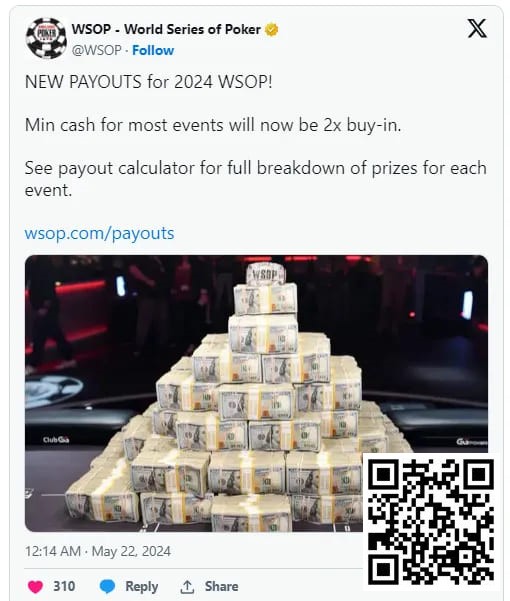 【EV扑克】2024年WSOP奖金结构升级,蕞低可拿到两倍门票钱