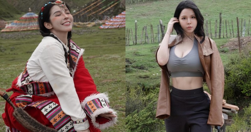 【蜗牛棋牌】去川藏露奶可以嗎？巨乳姐「香菱」在海拔4600米爆乳露腹肌好狂！