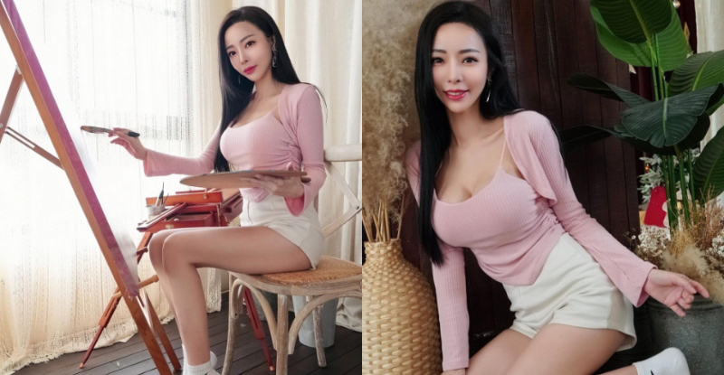【蜗牛棋牌】氣質小畫家「梓梓」人比畫還美，「纖長玉腿」拋媚眼讓人秒醉！