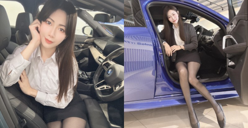 【蜗牛棋牌】揪團換車！BMW中古車正妹業務露修長黑絲襪美腿催買氣