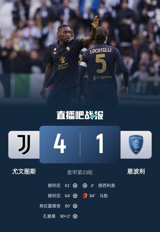 意甲-尤文4-1逆转恩波利 终结各项赛事3场不胜 穆阿尼双响 弗拉霍维奇世界波