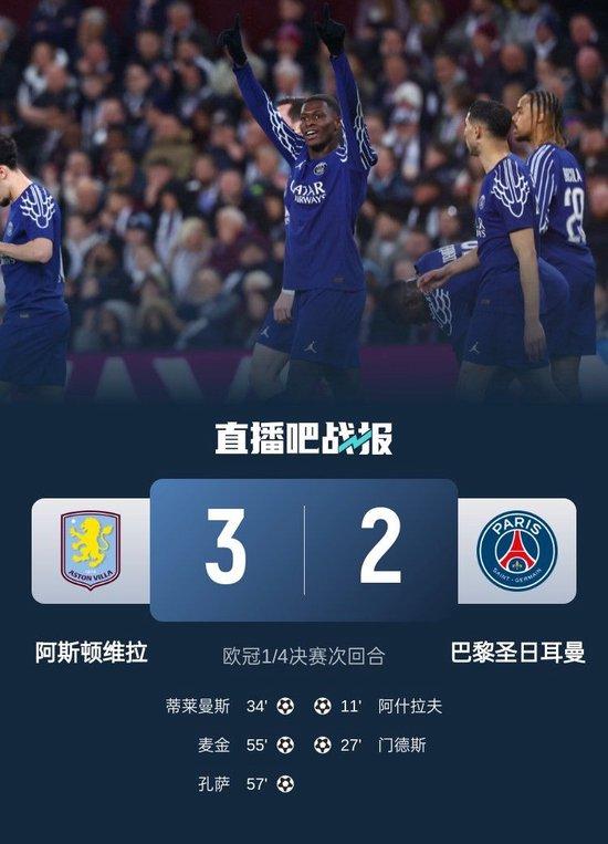 连丢3球险崩盘！巴黎2-3总比分5-4维拉进欧冠4强 多纳鲁马屡扑救