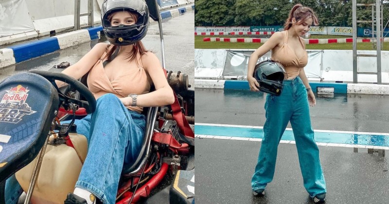 卡丁車賽車場「超兇猛車手」出沒！Mandi香菱挺巨乳狂飆，網友：方向盤壓力很大！