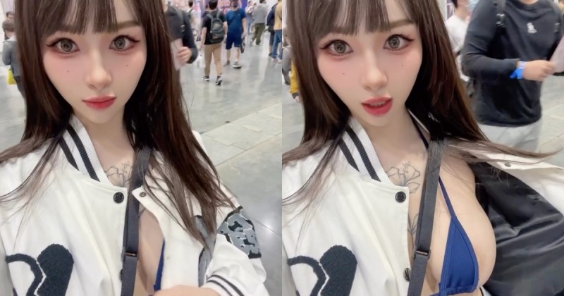 正妹路人在TRE偷掀外套露「比基尼雪乳」！超迷你布料疑似露出淺色暈暈！