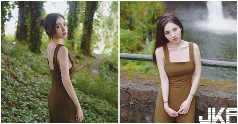 【蜗牛棋牌】好像豆花妹！氣質妹森林轉身「意外露側乳」，若隱若現看了心都癢癢的！