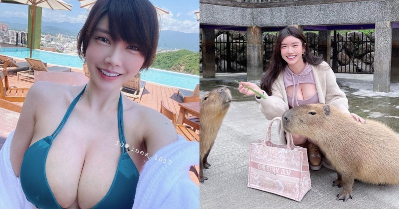 【蜗牛棋牌】甜美正妹「爆乳餵水豚」！挖空設計「雪白雙球」大方放風，深邃溝溝太驚人！