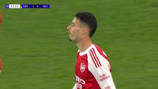 欧冠两连胜！阿森纳2-0奥林匹亚科斯 马丁内利破门枪手屡失良机