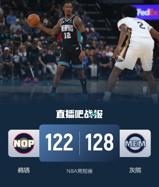 莫兰特35分 锡安27+9+5+5断 普尔17分 灰熊险胜鹈鹕