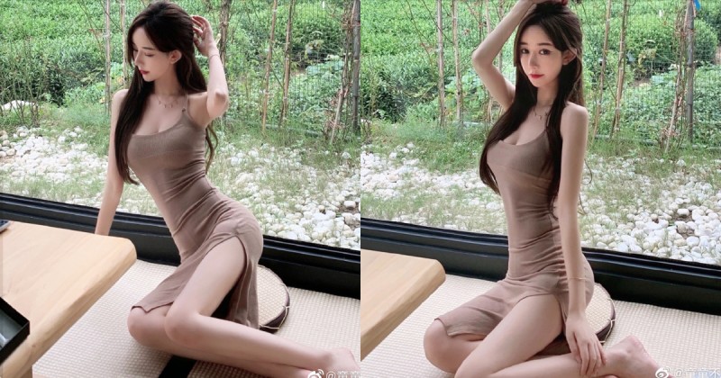 【蜗牛棋牌】茶園喝茶發現「性感連衣裙正妹」，「撩人的賞景姿勢」太誘惑！