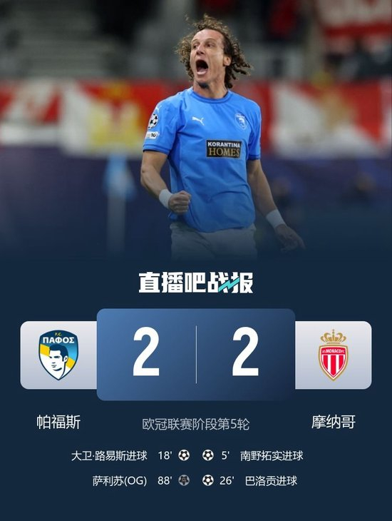 【蜗牛棋牌】遭绝平！摩纳哥2-2帕福斯 38岁大卫·路易斯破门南野拓实建功