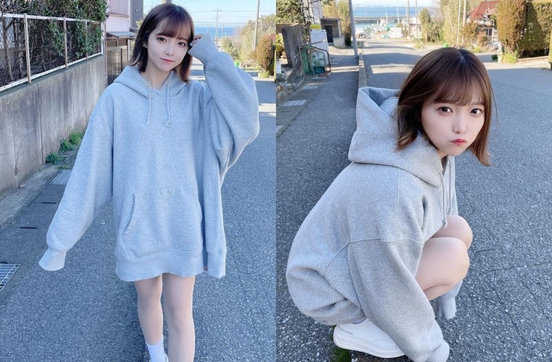 【蜗牛棋牌】蘿莉櫻花妹「福山梨乃」寬鬆男友風散發甜萌慵懶氣質　實在是可愛到一個過分啊