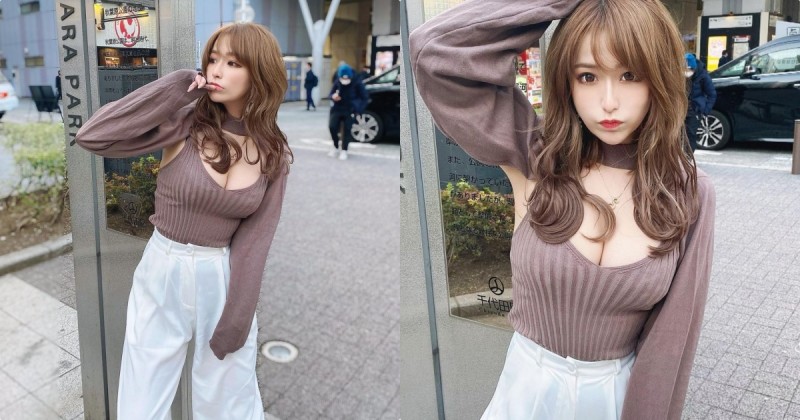 【蜗牛棋牌】日本街頭性感美乳御姐，「火辣車頭燈」狂吸路人目光！