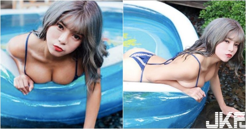 【蜗牛棋牌】「巨乳小隻馬」玩水啦！自製泳池裝不下「飽滿大奶」，都快從旁邊溢出來了！