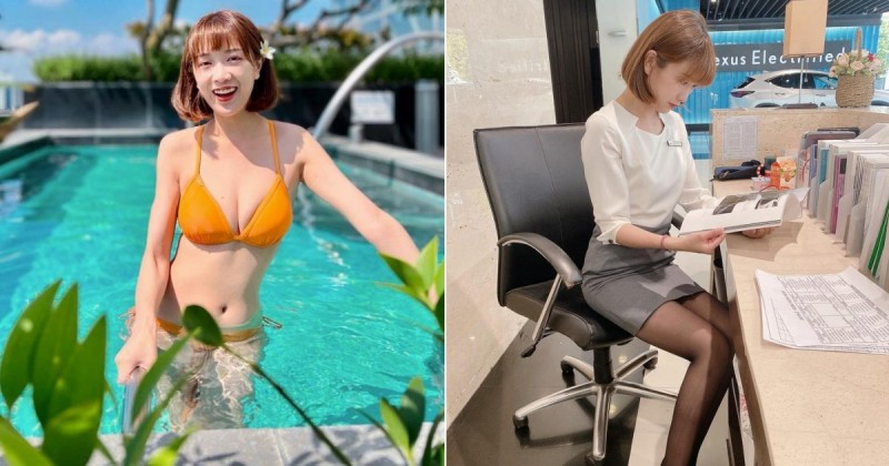 【蜗牛棋牌】新莊「正妹汽車女業務員」曾筱筑，上班黑絲下班比基尼，都讓人好想買車！