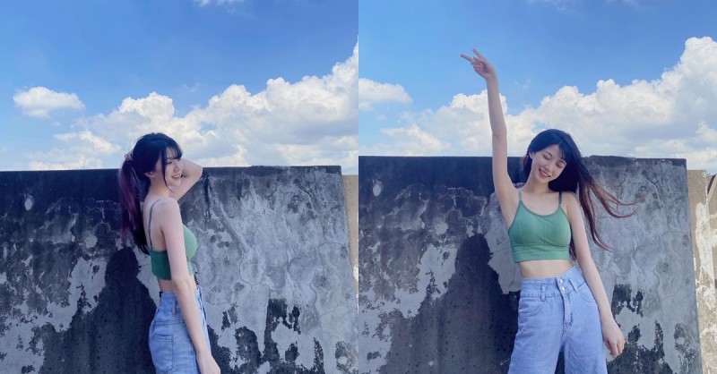 【蜗牛棋牌】戀愛了！正妹女大生「惟蒨」戶外美照好清新，背心襯托飽滿曲線！