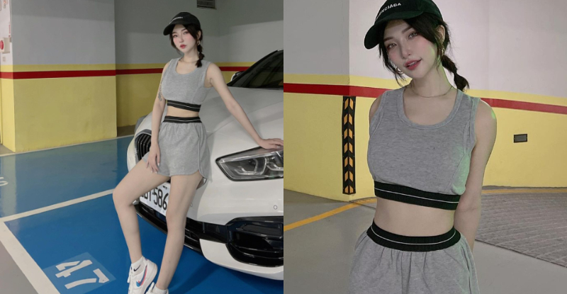 【蜗牛棋牌】香車配美人！「白皙正妹」倚靠車頭太吸睛，「大眼甜笑」讓司機戀愛