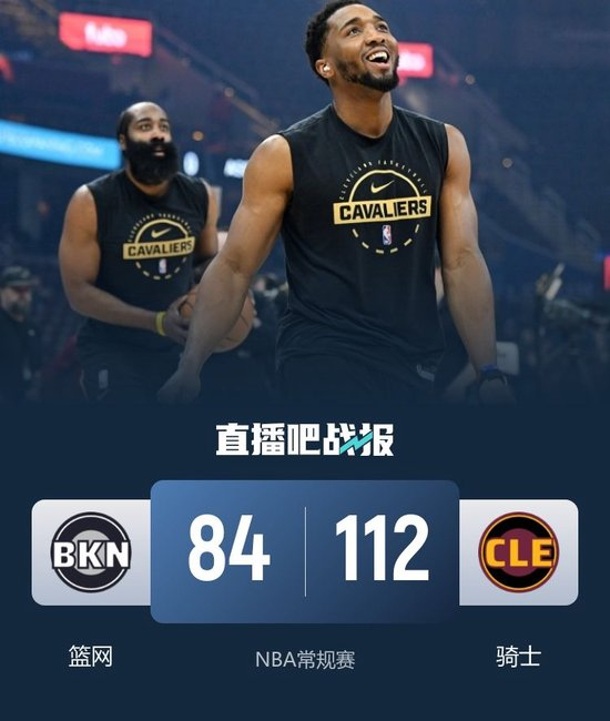 【蜗牛棋牌】骑士7人上双轻取篮网迎6连胜 哈登16+9 米切尔17+5