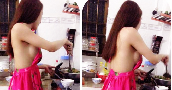 【蜗牛棋牌】膽子真大！爆乳下廚妹「全裸上陣」太熱會受不了！放送「白嫩圓乳」讓人熱血沸騰…