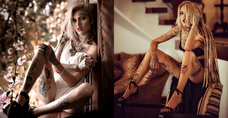 【蜗牛棋牌】鬼魅系刺青妹「大面積紋身」狂野度爆表　Hold不住的視覺衝擊殺很大
