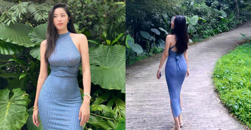 【蜗牛棋牌】萬綠叢中現「氣質正妹」，貼身洋裝美顯「性感S曲線」超誘人