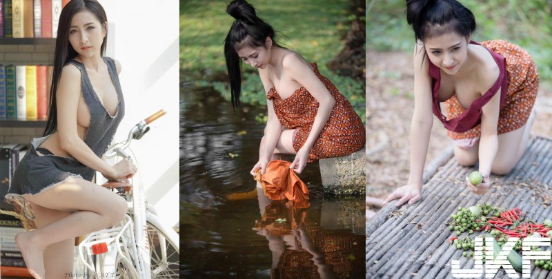 【蜗牛棋牌】河邊驚見正妹全身只圍一塊布！彎腰洗褲「白嫩巨乳」快掉出來…