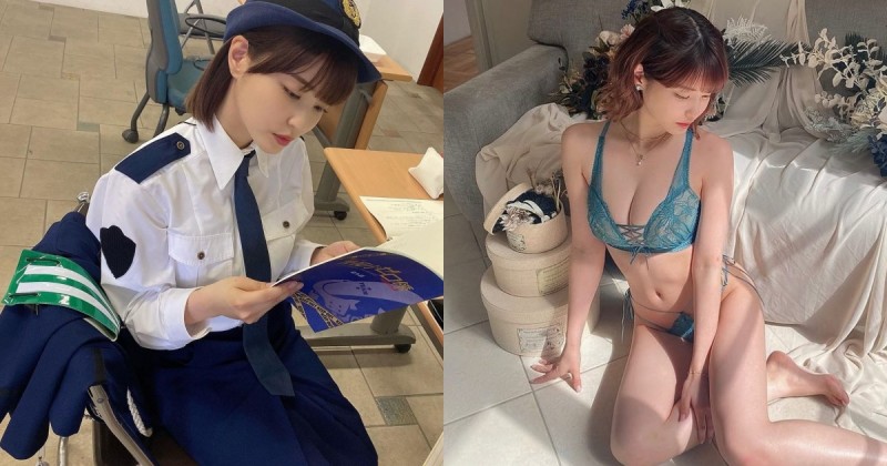 【蜗牛棋牌】超甜美女警藏「G罩杯豪乳」，制服下超兇猛肉體原來是極品寫真女星「岸明日香」！