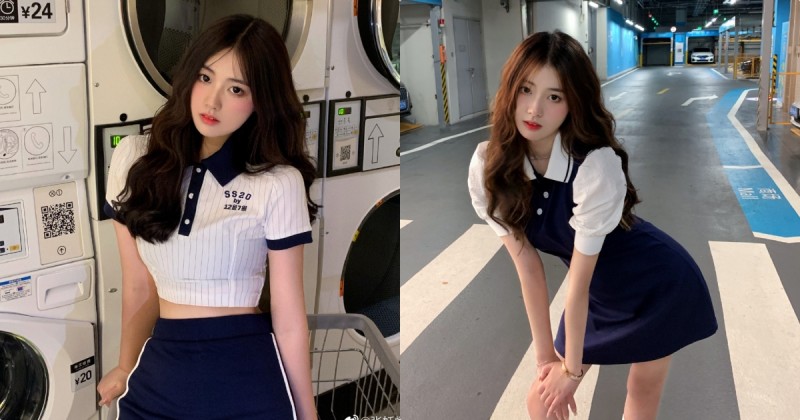 【蜗牛棋牌】停車場「22歲超可愛纖腰妹子」，深藍小洋裝下有「性感S曲線」！