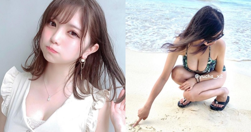 【蜗牛棋牌】21歲「清純女大生」大眼水汪汪，沙灘彎腰露「雪白巨乳」份量也好大！