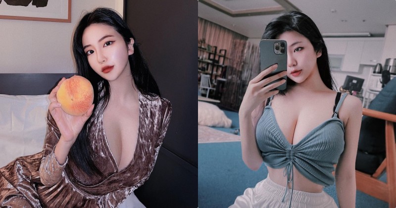 【蜗牛棋牌】手拿蜜桃的「豐滿美乳正妹」，「大顆車頭燈」有夠誘惑！