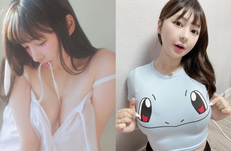 【蜗牛棋牌】大奶妹子化身「爆乳傑尼龜」上衣擠到有乳摺線　這個龜頭好像有點大啊…