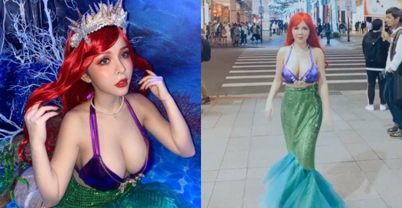 【蜗牛棋牌】信義區街頭驚見「巨乳版小美人魚」逛大街　碩大奶球隨著步伐跳動