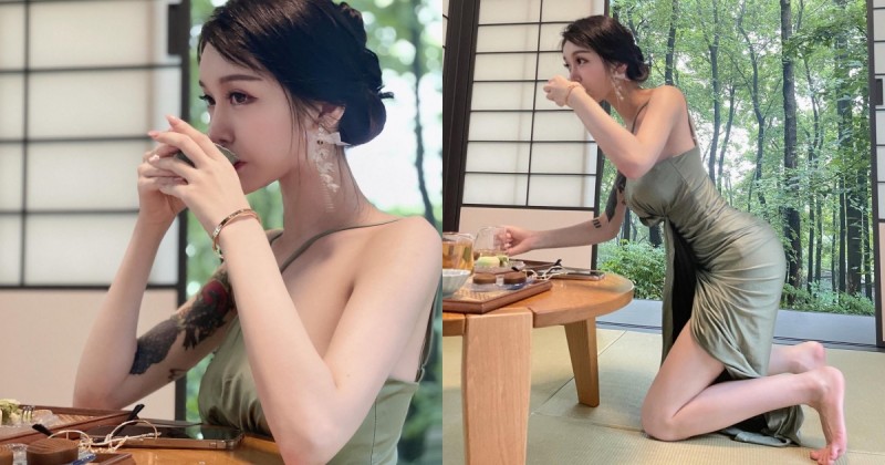 【蜗牛棋牌】西湖龍井驚見「氣質正妹」優雅品茶，連身長裙擋不住「前凸後翹Ｓ曲線」！