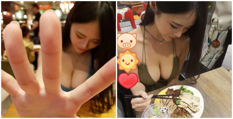 【蜗牛棋牌】不要看！超狂「巨乳正妹」太害羞，飯桌前的「乳浪深溝」光用眼睛看就飽了！