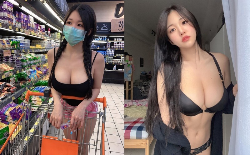 【蜗牛棋牌】超巨口罩妹「Pui Yi 糖糖」緊身吊嘎小熱褲逛超市　外洩「雙球三角洲」火辣破表