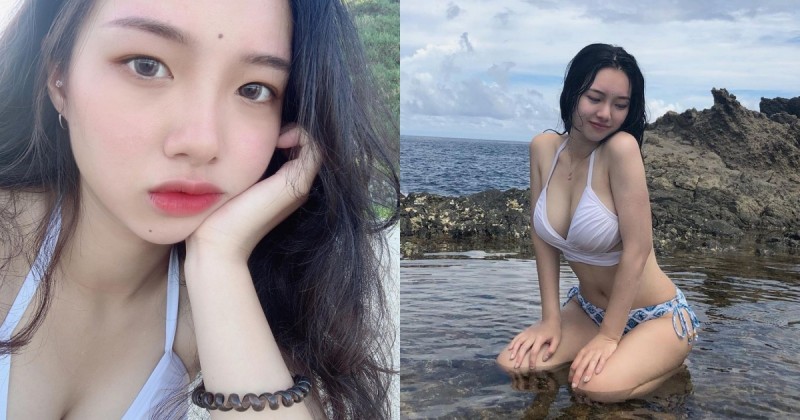 【蜗牛棋牌】成大藥學系的「21歲小清新正妹」，綠島玩耍穿比基尼「雪白美乳」份量好驚人！