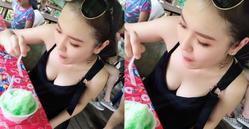 【蜗牛棋牌】妹子吃冰「邪惡視角」讓人口水直流！深溝「鮮嫩白乳」畫面好消暑喔！
