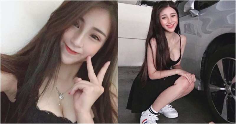 【蜗牛棋牌】大馬甜美虎牙妹「蔡芷芊」 笑容超放電 蹲車邊也藏不住「車頭燈」～
