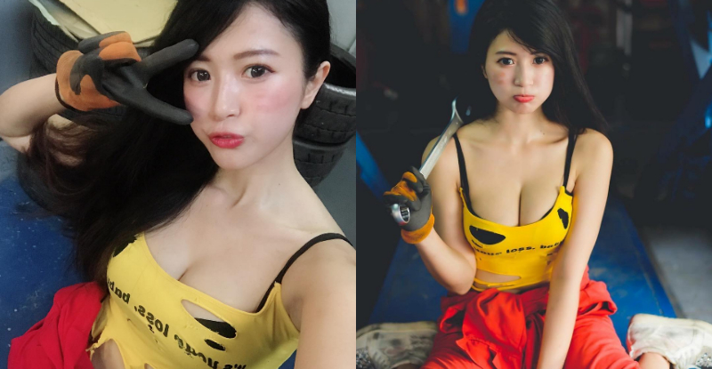 【蜗牛棋牌】甜美可愛「黑手正妹」不會修車只會賣萌！爆乳身材太性感讓人無法招架！