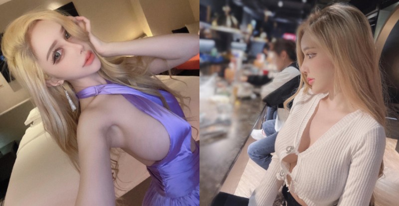【蜗牛棋牌】人間芭比！「雲嫣」洋裝包不住巨乳　從側邊悄悄掉出！
